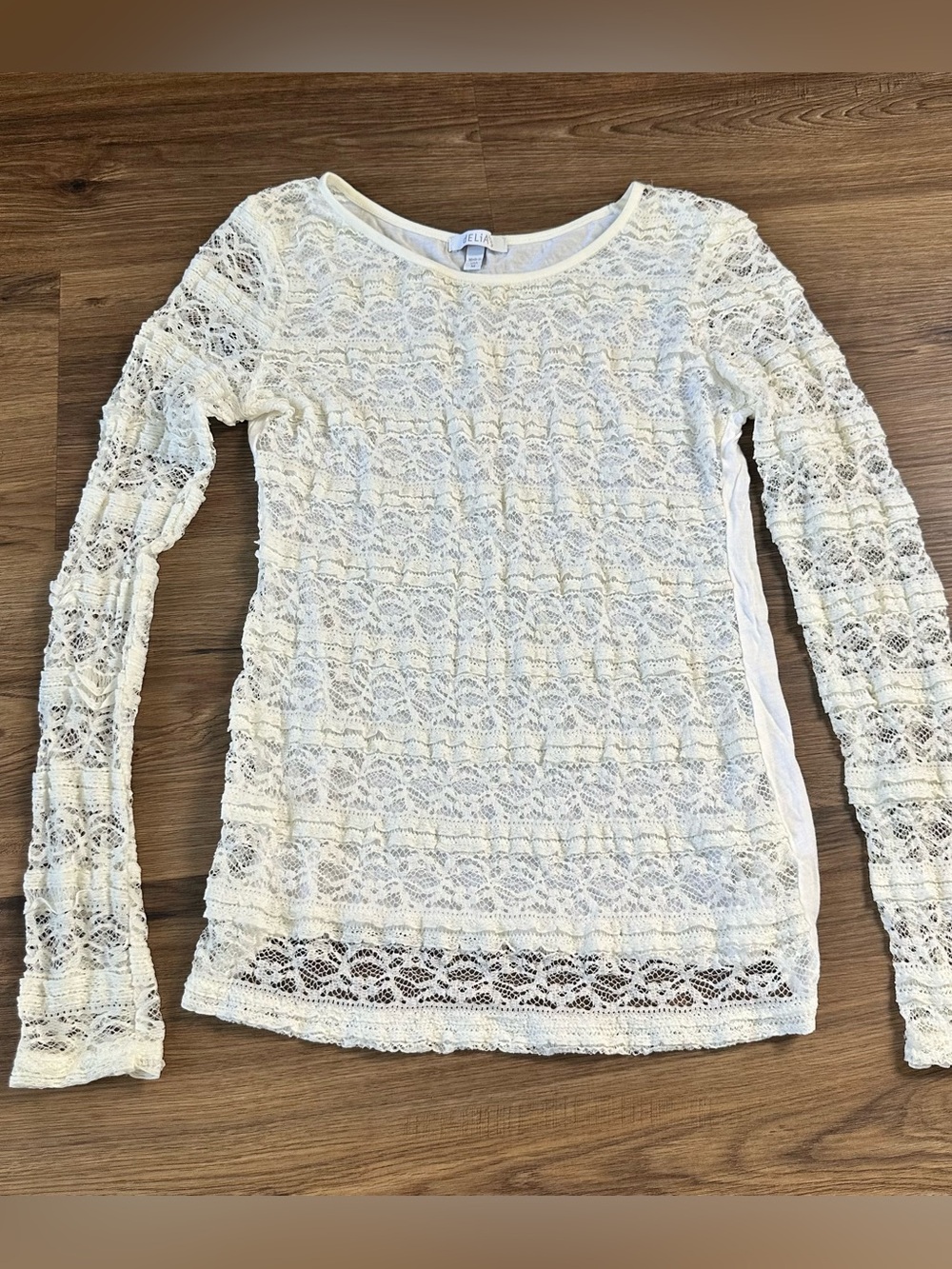 Delia’s Lace Ruffle Front Shirt Long Sleeve Ivory Medium Stretch 90s Y2K Cottage